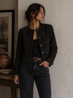 Danier | Cropped Suede Jacket | Deep Black | Size S
